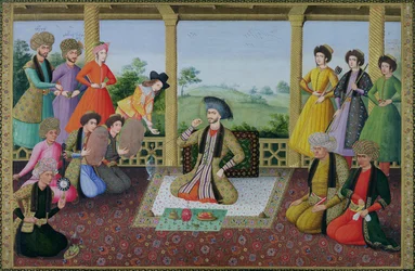 Ms E-14 f.98a Shah Suleyman II (1641-91) et ses courtisans
